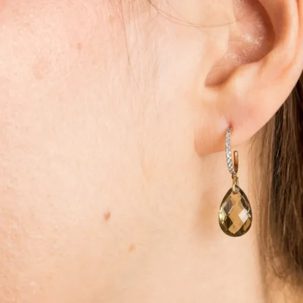 Morganne Bello Boucles D'Oreilles-BOUCLES D'OREILLES ALMA OR JAUNE QUARTZ OLIVE ET DIAMANTS