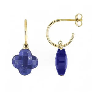 Morganne Bello Boucles D'Oreilles-BOUCLES D'OREILLES LAPIS LAZULI PETIT TREFLE OR JAUNE