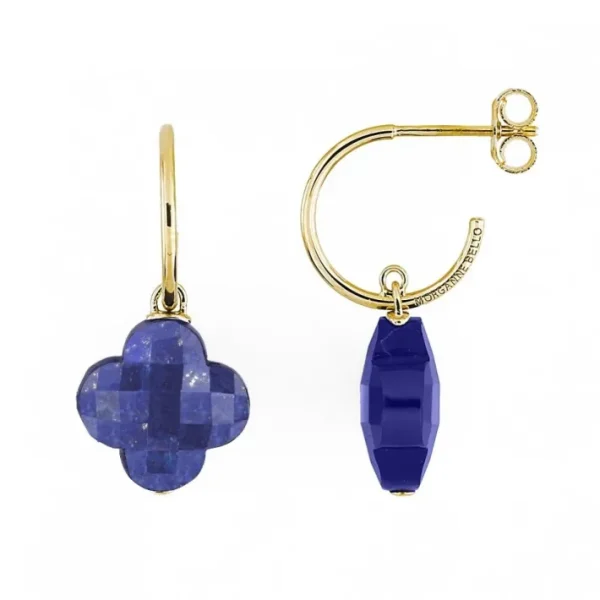 Morganne Bello Boucles D'Oreilles-BOUCLES D'OREILLES LAPIS LAZULI PETIT TREFLE OR JAUNE