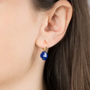 Morganne Bello Boucles D'Oreilles-BOUCLES D'OREILLES LAPIS LAZULI PETIT TREFLE OR JAUNE