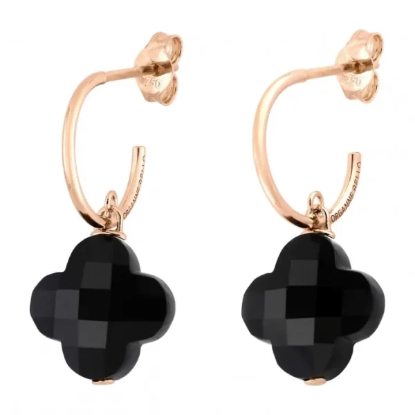 Morganne Bello Boucles D'Oreilles-BOUCLES D'OREILLES ONYX PETIT TREFLE OR ROSE