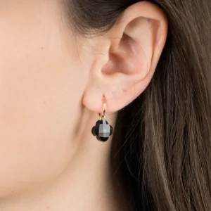 Morganne Bello Boucles D'Oreilles-BOUCLES D'OREILLES ONYX PETIT TREFLE OR ROSE
