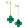 Morganne Bello Boucles D'Oreilles-BOUCLES D'OREILLES PENDANTES AGATE VERTE + DIAMANTS OR JAUNE