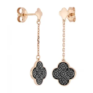 Morganne Bello Boucles D'Oreilles-BOUCLES D'OREILLES PENDANTES SERTI DIAMANTS NOIRS OR ROSE