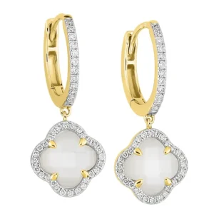 Morganne Bello Boucles D'Oreilles-BOUCLES D'OREILLES PENDANTES VICTORIA DIAMANTS NACRE BLANCHE + DIAMANTS OR JAUNE