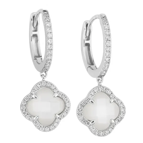 Morganne Bello Boucles D'Oreilles-BOUCLES D'OREILLES PENDANTES VICTORIA DIAMANTS NACRE BLANCHE + DIAMANTS OR BLANC