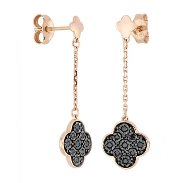 Morganne Bello Boucles D'Oreilles-BOUCLES D'OREILLES PENDANTES SERTI DIAMANTS NOIRS OR ROSE