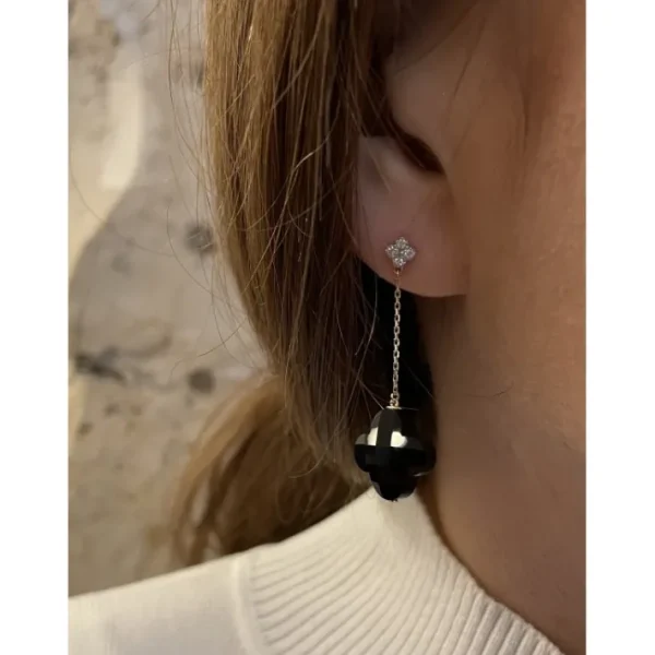 Morganne Bello Boucles D'Oreilles-BOUCLES D'OREILLES PENDANTES ONYX + DIAMANTS OR JAUNE