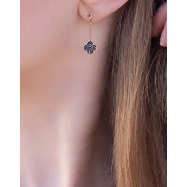 Morganne Bello Boucles D'Oreilles-BOUCLES D'OREILLES PENDANTES SERTI DIAMANTS NOIRS OR ROSE