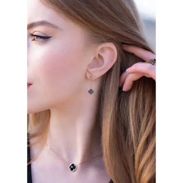 Morganne Bello Boucles D'Oreilles-BOUCLES D'OREILLES PENDANTES SERTI DIAMANTS NOIRS OR ROSE