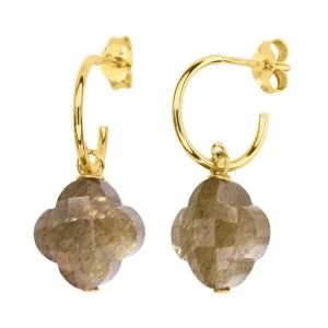 Morganne Bello Boucles D'Oreilles-BOUCLES D'OREILLES PIERRE DE SOLEIL PETIT TREFLE OR JAUNE