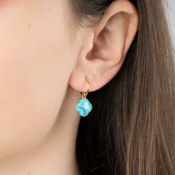 Morganne Bello Boucles D'Oreilles-BOUCLES D'OREILLES TURQUOISE PETIT TREFLE OR JAUNE