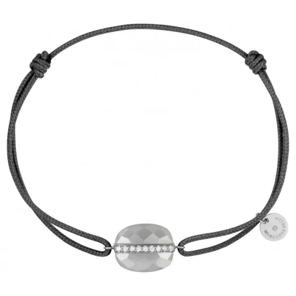 Morganne Bello Bracelet-BRACELET AURORE CORDON GRIS PDL GRISE COUSSIN + DIAMANTS OR BLANC