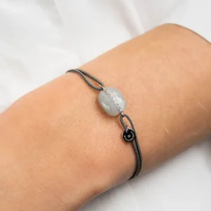 Morganne Bello Bracelet-BRACELET AURORE CORDON GRIS PDL GRISE COUSSIN + DIAMANTS OR BLANC