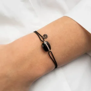 Morganne Bello Bracelet-BRACELET AURORE CORDON NOIR ONYX COUSSIN + DIAMANTS OR ROSE