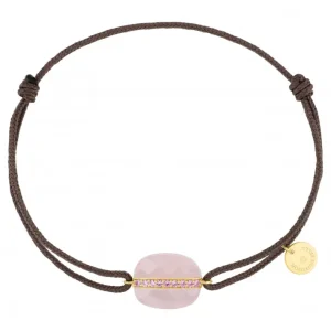 Morganne Bello Bracelet-BRACELET AURORE CORDON TAUPE QUARTZ ROSE MILKY COUSSIN + SAPHIRS ROSES OR JAUNE