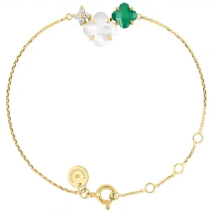Morganne Bello Bracelet-BRACELET BOUQUET NACRE BLANCHE ET AGATE VERTE + DIAMANTS OR JAUNE