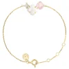 Morganne Bello Bracelet-BRACELET BOUQUET NACRE BLANCHE ET QUARTZ ROSE + DIAMANTS OR JAUNE