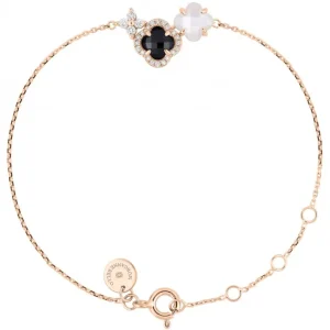 Morganne Bello Bracelet-BRACELET BOUQUET ONYX & DIAMANTS ET NACRE BLANCHE + DIAMANTS OR ROSE