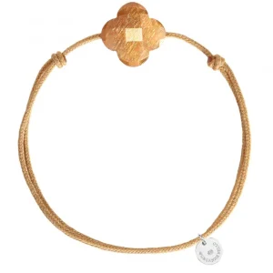 Morganne Bello Cordons-BRACELET CORDON BEIGE DORE TREFLE PIERRE DE SOLEIL
