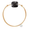 Morganne Bello Cordons-BRACELET CORDON BEIGE DORE ET COUSSIN OVERSIZE PIERRE DE LUNE HYPERSTHENE