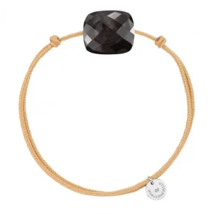 Morganne Bello Cordons-BRACELET CORDON BEIGE DORE ET COUSSIN OVERSIZE PIERRE DE LUNE HYPERSTHENE