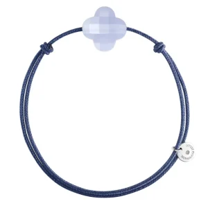 Morganne Bello Cordons-BRACELET CORDON BLEU JEAN TREFLE AGATE BLEUE DENTELLE