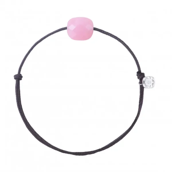 Morganne Bello Cordons-BRACELET CORDON BRUN COUSSIN OPALE ROSE