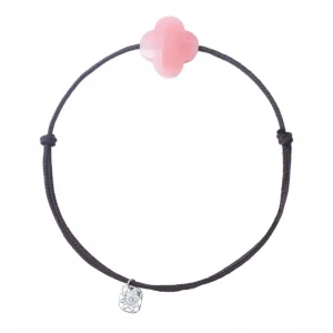 Morganne Bello Cordons-BRACELET CORDON BRUN TREFLE OPALE ROSE