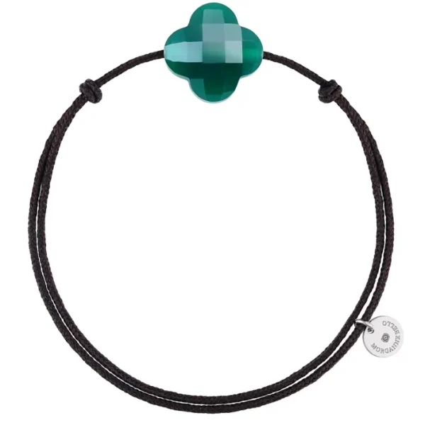Morganne Bello Cordons-BRACELET CORDON CHOCOLAT TREFLE AGATE VERTE