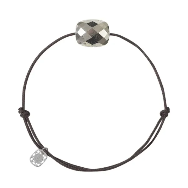 Morganne Bello Cordons-BRACELET CORDON CHOCOLAT COUSSIN PYRITE