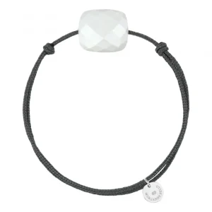Morganne Bello Cordons-BRACELET CORDON GRIS COUSSIN OVERSIZE AGATE BLANCHE