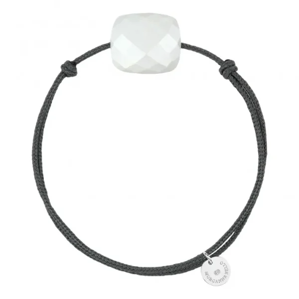 Morganne Bello Cordons-BRACELET CORDON GRIS COUSSIN OVERSIZE AGATE BLANCHE