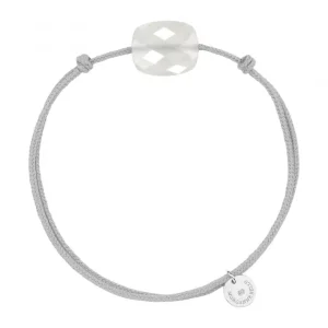 Morganne Bello Cordons-BRACELET CORDON GRIS SOURIS COUSSIN PIERRE DE LUNE BLANCHE