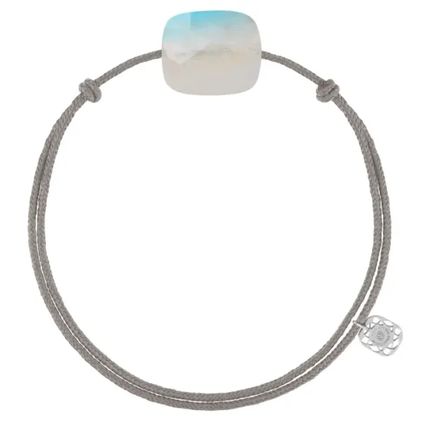 Morganne Bello Cordons-BRACELET CORDON GRIS SOURIS COUSSIN OVERSIZE PIERRE DE LUNE ARC EN CIEL