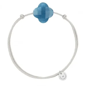 Morganne Bello Cordons-BRACELET CORDON GRIS SOURIS TRÈFLE QUARTZ BLEU
