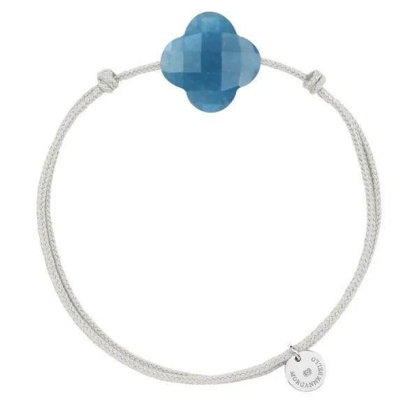 Morganne Bello Cordons-BRACELET CORDON GRIS SOURIS TRÈFLE QUARTZ BLEU