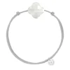 Morganne Bello Cordons-BRACELET CORDON GRIS SOURIS TREFLE PIERRE DE LUNE BLANCHE