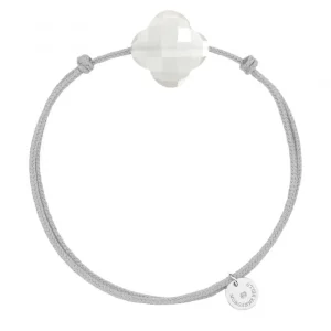 Morganne Bello Cordons-BRACELET CORDON GRIS SOURIS TREFLE PIERRE DE LUNE BLANCHE