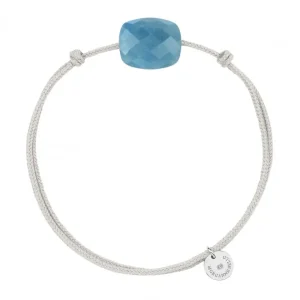 Morganne Bello Cordons-BRACELET CORDON GRIS SOURIS COUSSIN QUARTZ BLEU
