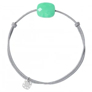 Morganne Bello Cordons-BRACELET CORDON GRIS SOURIS COUSSIN CHRYSOPRASE MENTHE