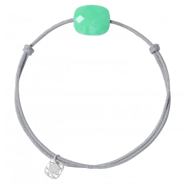 Morganne Bello Cordons-BRACELET CORDON GRIS SOURIS COUSSIN CHRYSOPRASE MENTHE