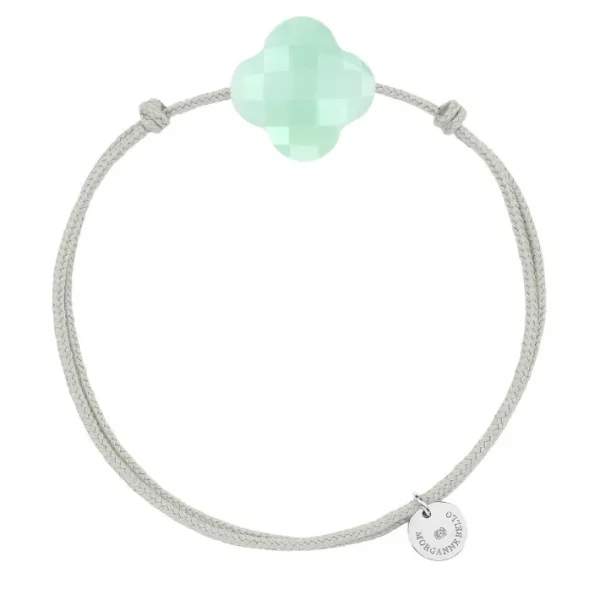 Morganne Bello Cordons-BRACELET CORDON GRIS SOURIS TRÈFLE CHRYSOPRASE MENTHE