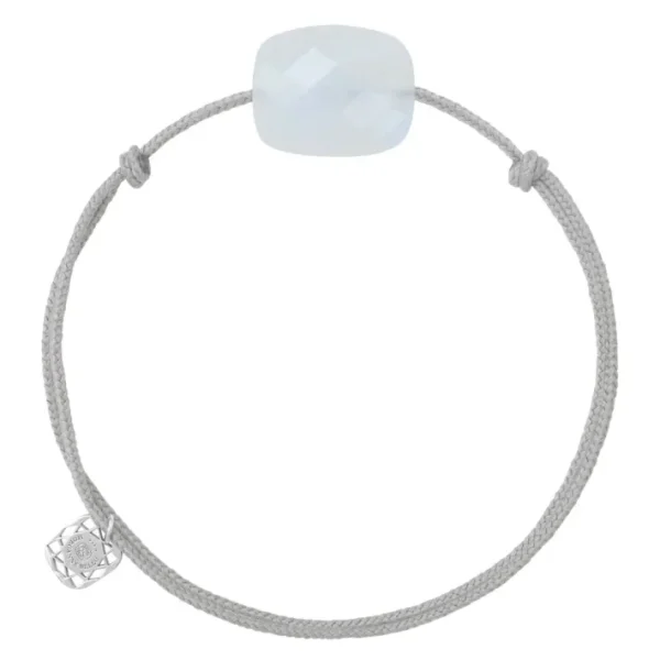 Morganne Bello Cordons-BRACELET CORDON GRIS SOURIS COUSSIN PIERRE DE LUNE ARC EN CIEL