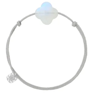 Morganne Bello Cordons-BRACELET CORDON GRIS SOURIS TREFLE PIERRE DE LUNE ARC EN CIEL