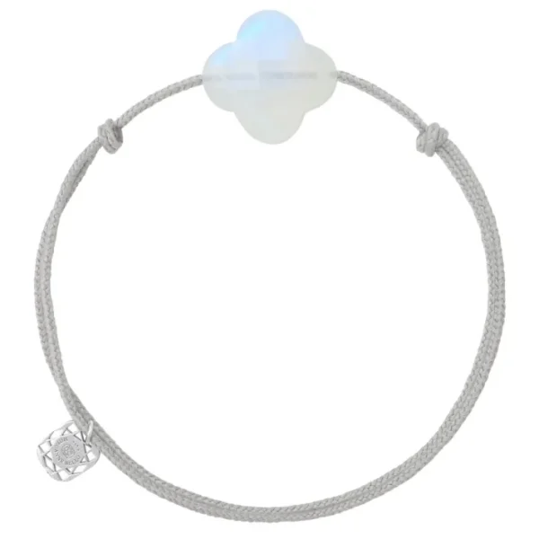 Morganne Bello Cordons-BRACELET CORDON GRIS SOURIS TREFLE PIERRE DE LUNE ARC EN CIEL