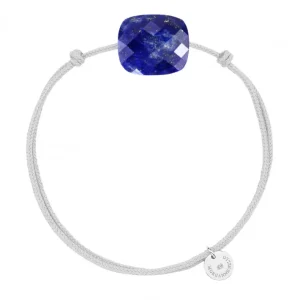 Morganne Bello Cordons-BRACELET CORDON GRIS SOURIS COUSSIN OVERSIZE LAPIS LAZULI