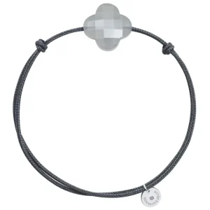 Morganne Bello Cordons-BRACELET CORDON GRIS TREFLE PIERRE DE LUNE GRISE