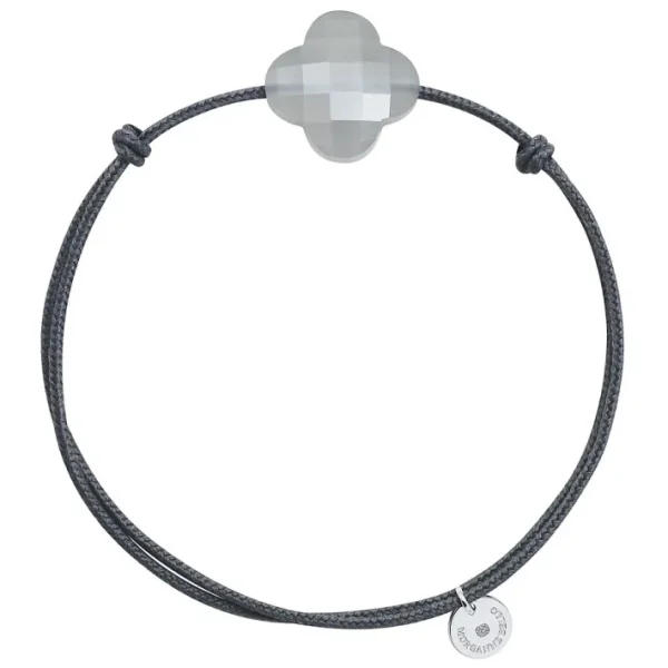 Morganne Bello Cordons-BRACELET CORDON GRIS TREFLE PIERRE DE LUNE GRISE