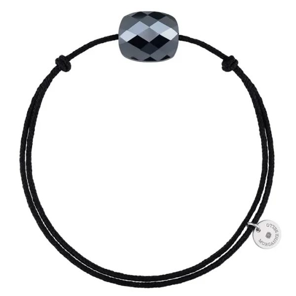 Morganne Bello Cordons-BRACELET CORDON NOIR COUSSIN HEMATITE